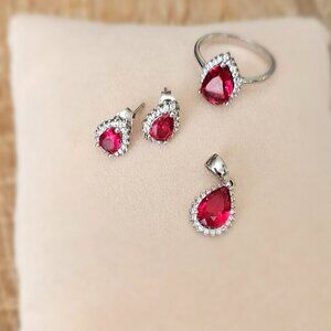 S925 sterling silver and red jewlery set